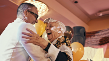 A prom for seniors citizens dancing together