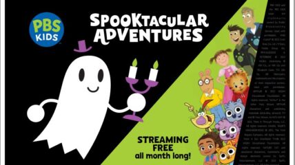 PBS KIDS Spooktacular Adventures Streaming All Month Long with graphic of a ghost