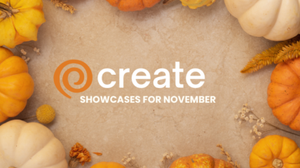 Pumpkins make up a boarder with text that reads create showcases for november