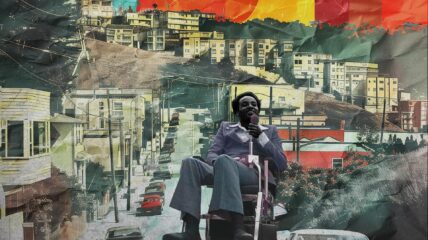 Brad Lomax, a black man sitting in a wheelchair with a city scape in the background