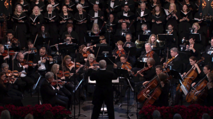 A full orchestra playing at the Bach Festival