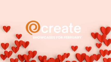 Red paper hearts around a the CREATE logo