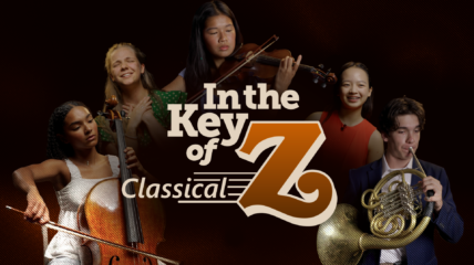 Five Generation Z musicians playing their instrument surropund the "In the Key of Z" logo