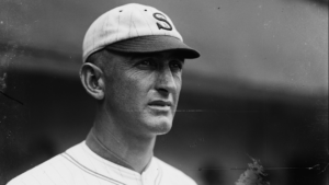 "Shoeless" Joe Jackson on the field wearing his uniform and baseball cap